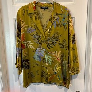 Lafayette 148 New York Chartreuse Floral Blouse size M